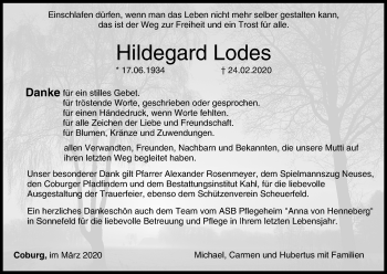 Anzeige von Hildegard Lodes von MGO