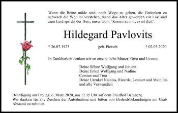 Anzeige von Hildegard Pavlovits von MGO