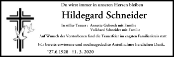 Anzeige von Hildegard Schneider von MGO
