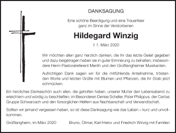 Anzeige von Hildegard Winzig von MGO