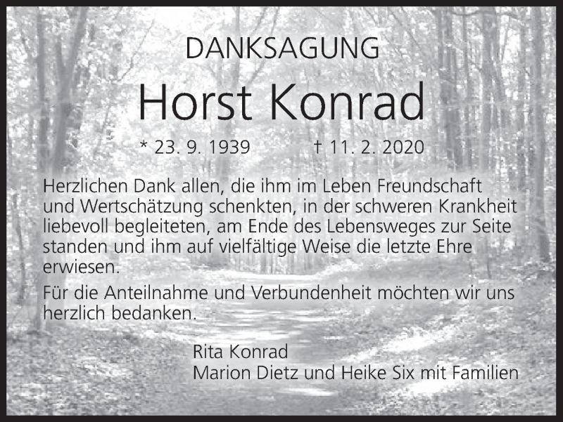  Traueranzeige für Horst Konrad vom 29.02.2020 aus MGO