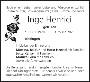 Anzeige von Inge Henrici von MGO