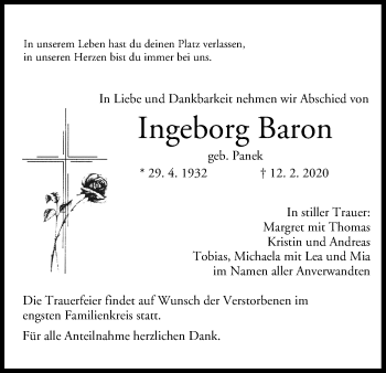 Anzeige von Ingeborg Baron von MGO