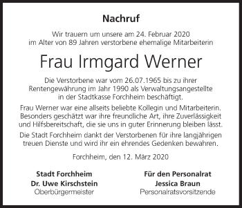Anzeige von Irmgard Werner von MGO