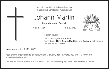 Anzeige von Johann Martin von MGO