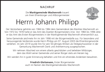 Anzeige von Johann Philipp von MGO