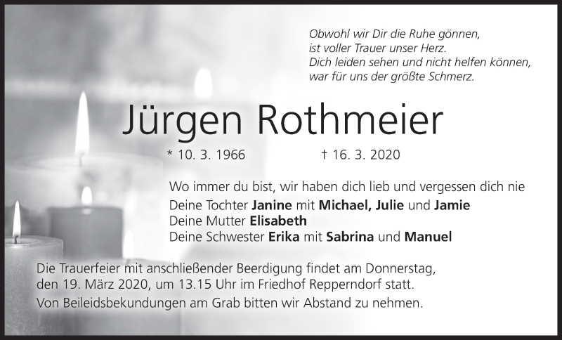  Traueranzeige für Jürgen Rothmeier vom 18.03.2020 aus MGO