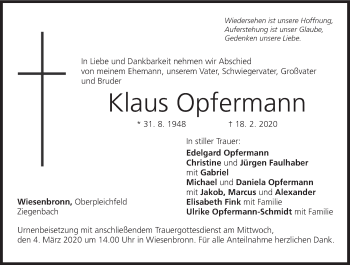 Anzeige von Klaus Opfermann von MGO