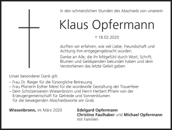 Anzeige von Klaus Opfermann von MGO