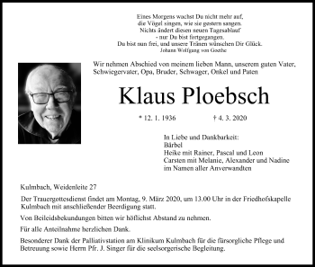 Anzeige von Klaus Ploebsch von MGO