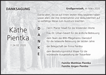 Anzeige von Käthe Pientka von MGO