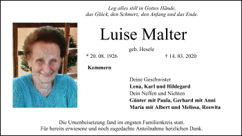 Anzeige von Luise Malter von MGO