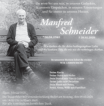 Anzeige von Manfred Schneider von MGO