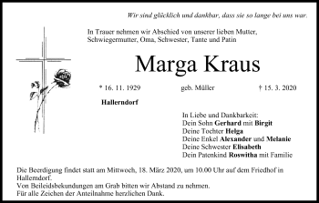 Anzeige von Marga Kraus von MGO