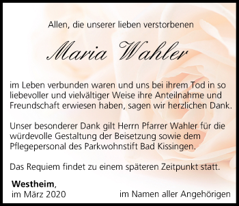 Anzeige von Maria Wahler von MGO