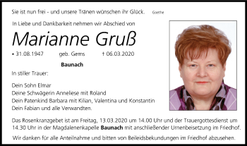 Anzeige von Marianne Gruß von MGO
