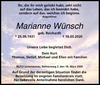 Anzeige von Marianne Wünsch von MGO