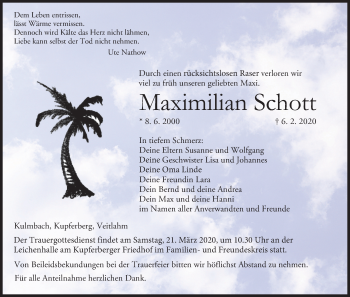 Anzeige von Maximilian Schott von MGO