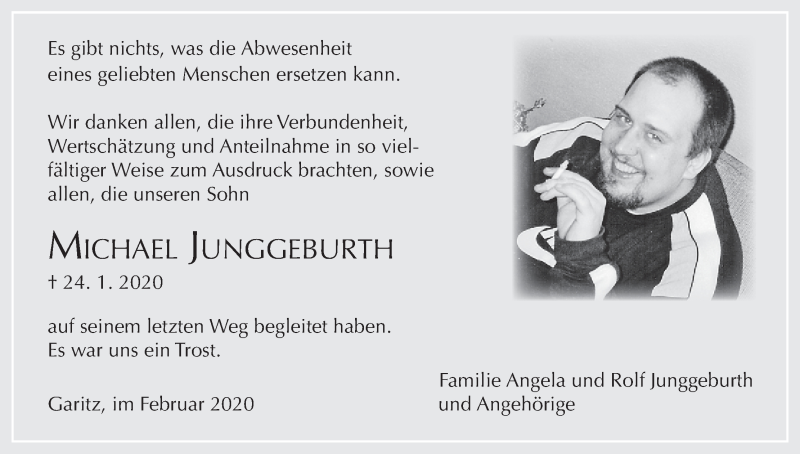  Traueranzeige für Michael Junggeburth vom 29.02.2020 aus MGO