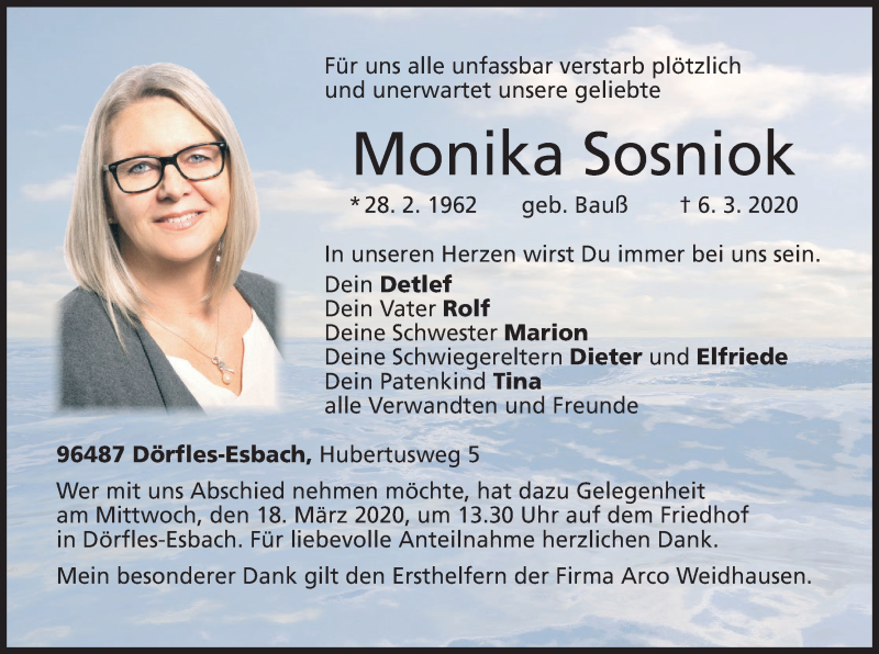  Traueranzeige für Monika Sosniok vom 14.03.2020 aus MGO