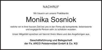 Anzeige von Monika Sosniok von MGO