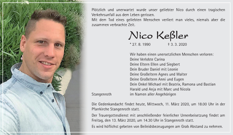  Traueranzeige für Nico Keßler vom 11.03.2020 aus MGO