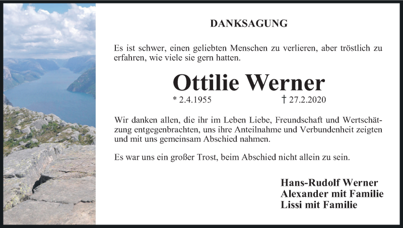  Traueranzeige für Ottilie Werner vom 14.03.2020 aus MGO