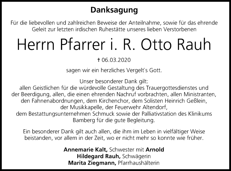  Traueranzeige für Otto Rauh vom 21.03.2020 aus MGO