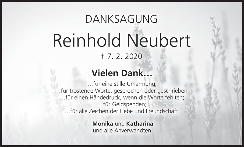  Traueranzeige für Reinhold Neubert vom 29.02.2020 aus MGO