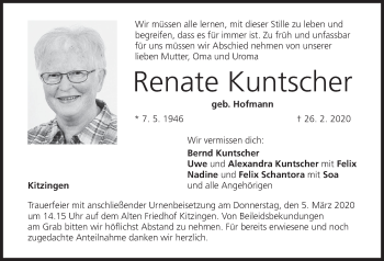 Anzeige von Renate Kuntscher von MGO