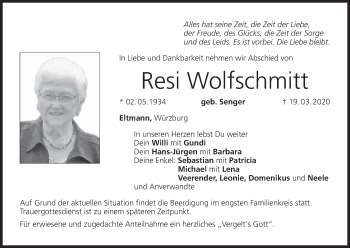 Anzeige von Resi Wolfschmitt von MGO