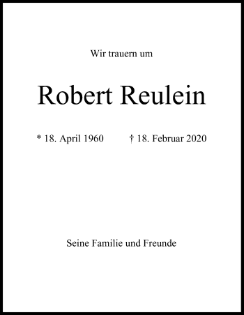 Anzeige von Robert Reulein von MGO