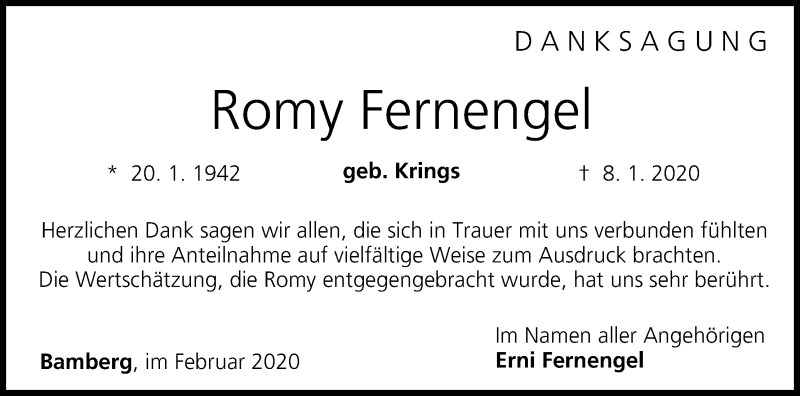  Traueranzeige für Romy Fernengel vom 07.03.2020 aus MGO