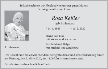 Anzeige von Rosa Keßler von MGO