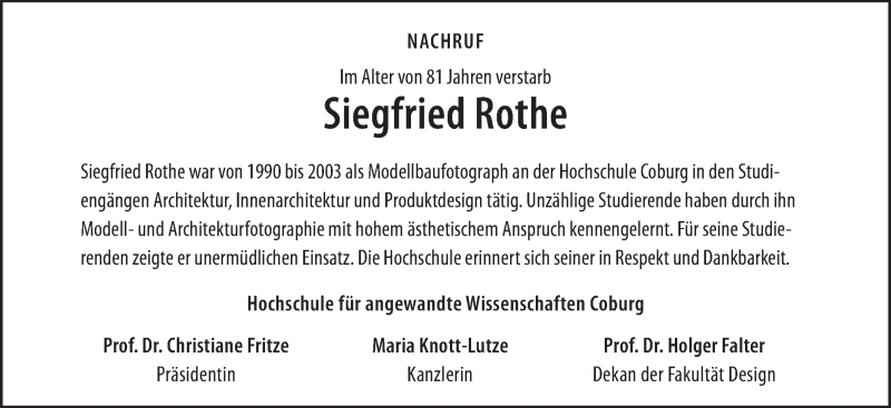 Traueranzeige für Siegfried Rothe vom 19.03.2020 aus MGO