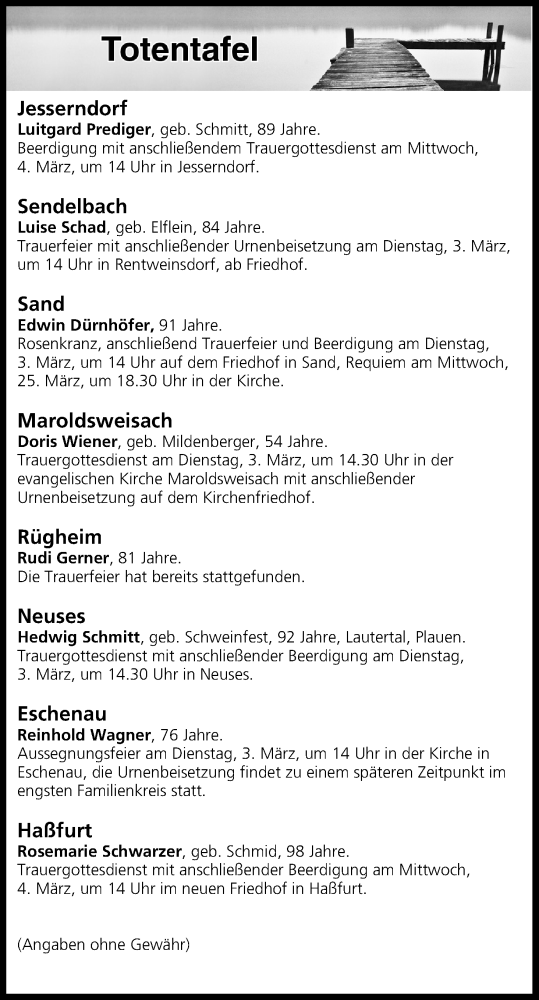  Traueranzeige für Totentafel vom 03.03.2020 vom 03.03.2020 aus MGO