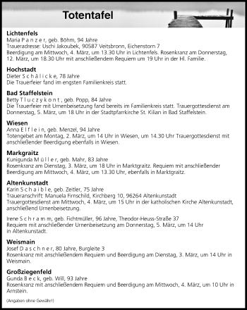 Anzeige von Totentafel vom 03.03.2020 von MGO