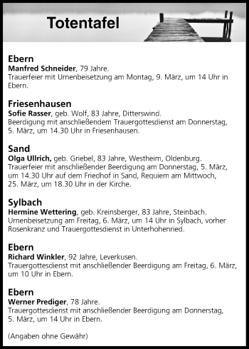 Anzeige von Totentafel vom 05.03.2020 von MGO