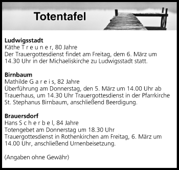 Anzeige von Totentafel vom 05.03.2020 von MGO