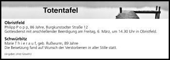 Anzeige von Totentafel vom 06.03.2020 von MGO