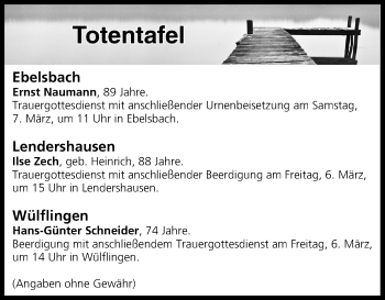 Anzeige von Totentafel vom 06.03.2020 von MGO