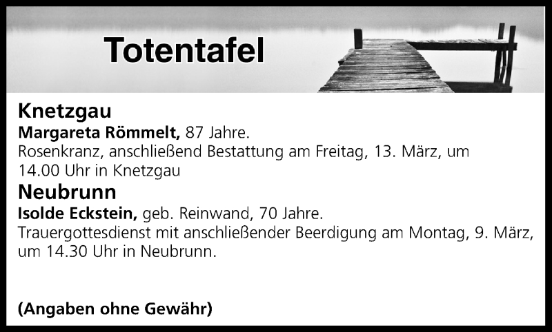  Traueranzeige für Totentafel vom 07.03.2020 vom 07.03.2020 aus MGO