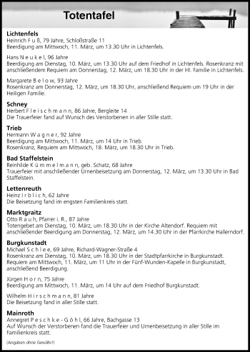 Anzeige von Totentafel vom 10.03.2020 von MGO