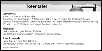Anzeige von Totentafel vom 11.03.2020 von MGO