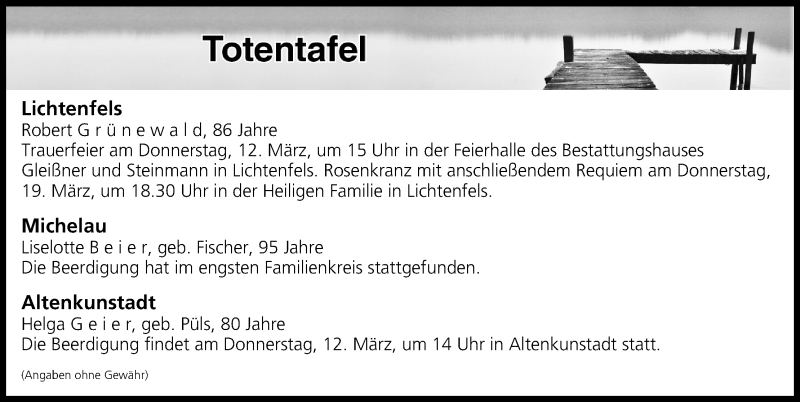  Traueranzeige für Totentafel vom 11.03.2020 vom 11.03.2020 aus MGO