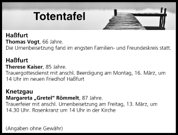 Anzeige von Totentafel vom 12.03.2020 von MGO