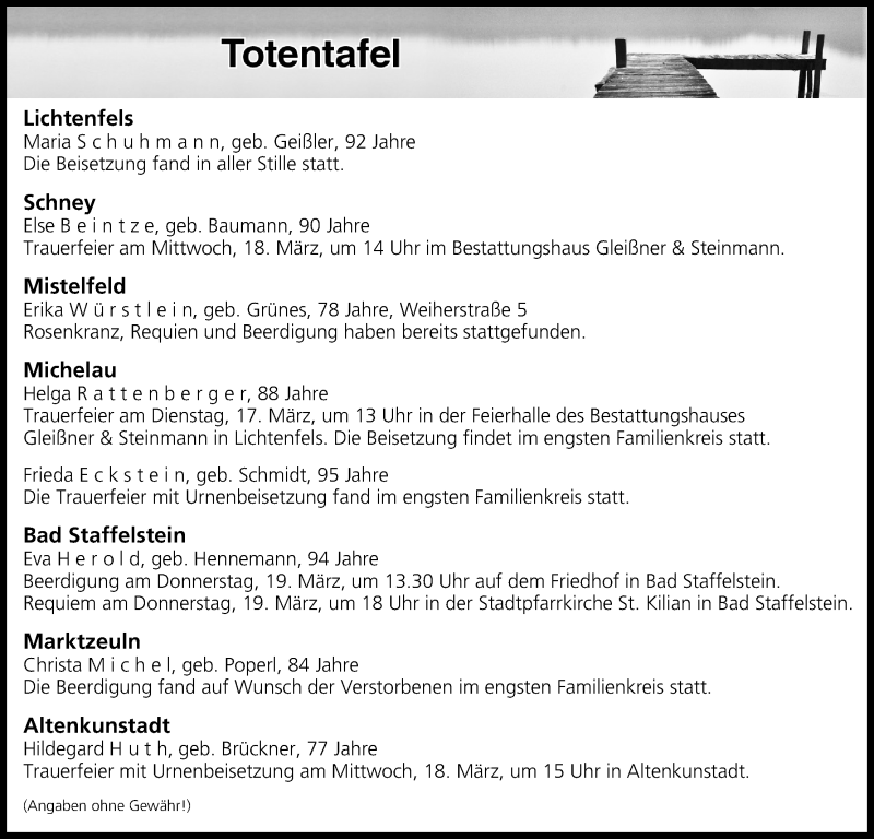  Traueranzeige für Totentafel vom 17.03.2020 vom 17.03.2020 aus MGO