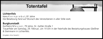 Anzeige von Totentafel vom 29.02.2020 von MGO
