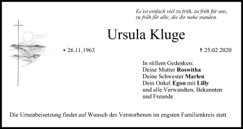 Anzeige von Ursula Kluge von MGO
