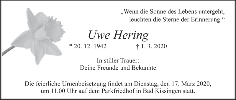  Traueranzeige für Uwe Hering vom 14.03.2020 aus MGO